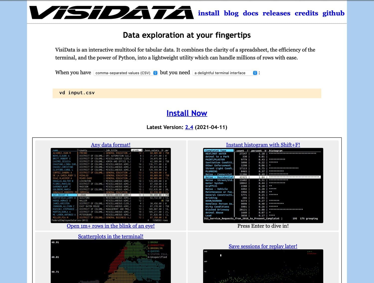 old VisiData site